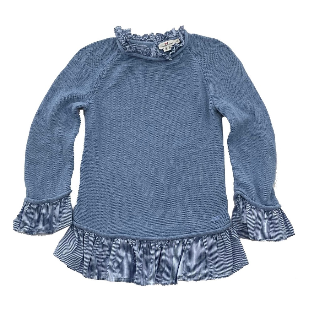 Vineyard Vines Blue Knit Long Sleeve Sweater Ruffle Rare Vintage Kids Medium